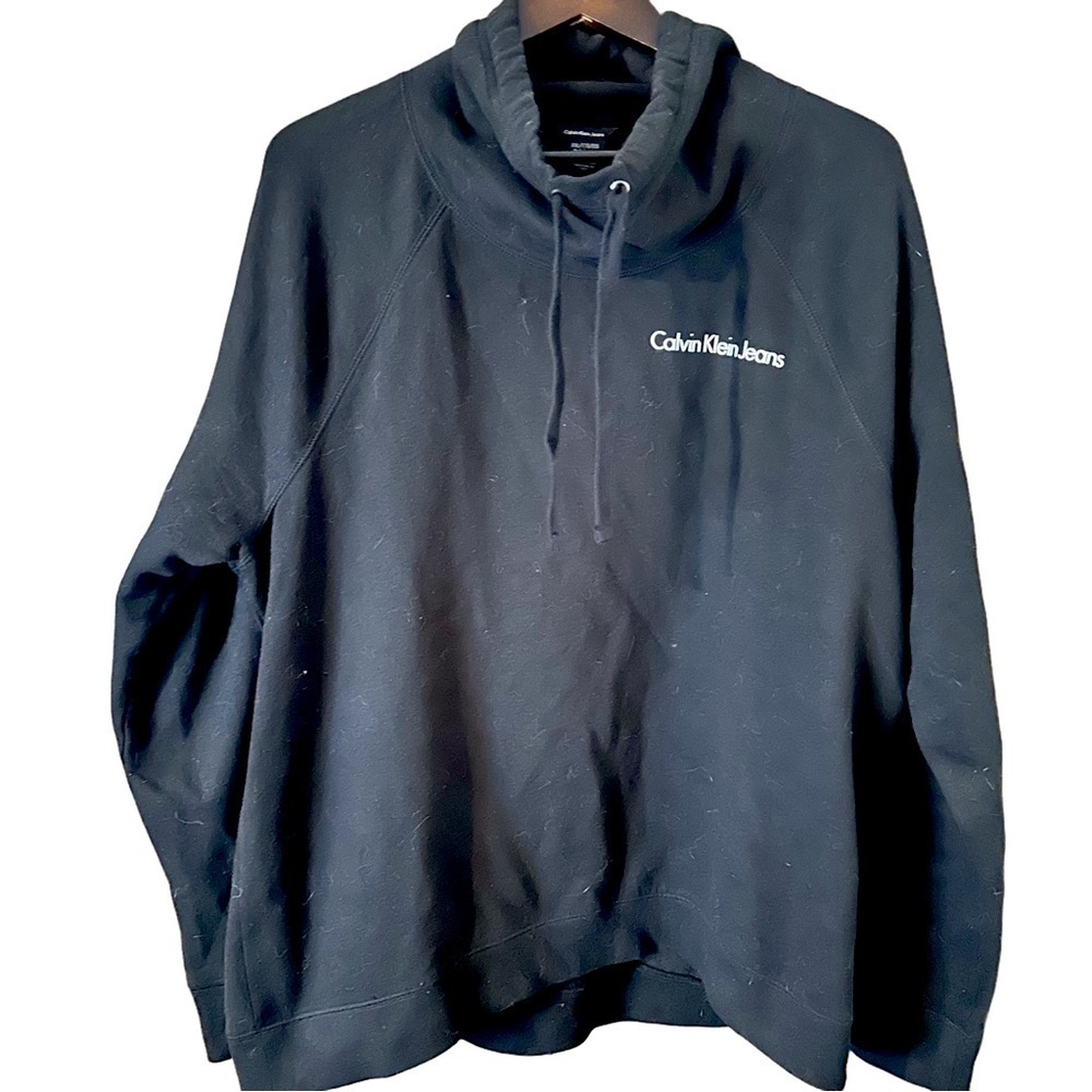 Calvin Klein Jeans Black Logo Sweater with Mock Neck Fleece Activewear Sz XXL